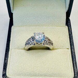 Vintage Sterling Silver White Sapphire Solitaire Ring Size 5